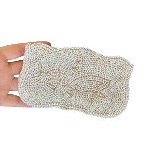Vintage 60s Debbie Beaded hand purse bag made in Japan, midcentury white pearl b